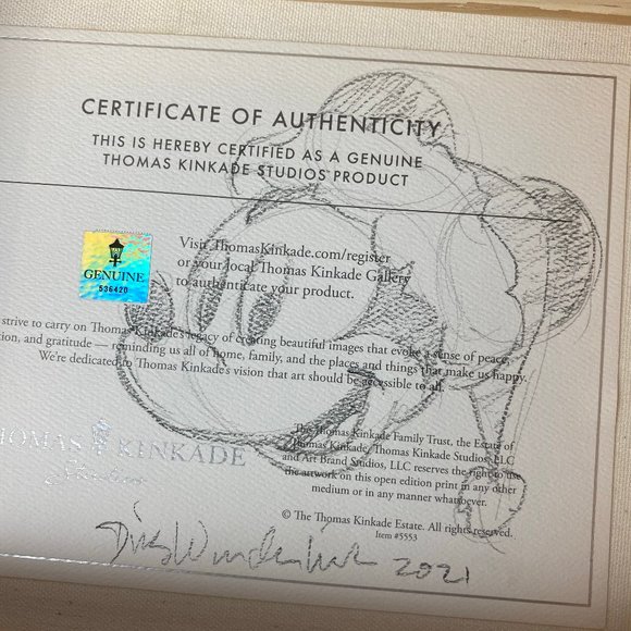 Disney Parks Thomas Kinkade Canvas Christmas Art Signed Dirk Wunderlich 8 x 10 - Picture 6 of 6